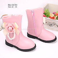 Boot da màu hồng cho bé gái 3 -12 tuổi cao cổ dáng ôm thời trang GC50