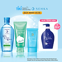 Bộ sản phẩm Senka làm sạch và chống nắng dành cho da mụn (Senka A.L.L.Clear Water Fresh 230ml + SRM Acne Care 100g + Senka Perfect UV Essence 50g)