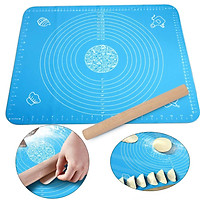 Combo Tấm Lót Nhào Bột Chống Dính SIlicon 40x50cm Và Cán Lăn Bột Gỗ 30cm