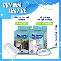 Combo Chổi Quét Bụi Ô Tô Tĩnh Điện ( 1 cán + 4 bông lau) + Bông Lau Thay Thế ( 6 Bông Lau) IHomeDa