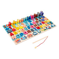 Wooden Number Puzzle Shape Sorter Counting & Matching Game Magnetic Fishing Game Logarithmic Board Montessori Toy for