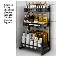 Kệ đựng gia vị 2 Tầng kèm phụ kiện siêu tiện dụng, phủ sơn tĩnh điện, Kệ gia vị nhà bếp inox đa năng, cao cấp- GD478-KGVDEN-2TPK