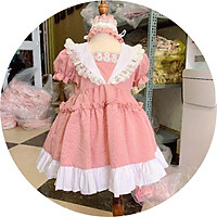 Đầm bé gái dolly hồng Váy trẻ em hồng bèo dễ thương cao cấp kèm băng đô size 5kg - 30kg