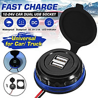 Green/Blue/Red/White(Dual USB)12-24V Universal LED Indicator Dual USB Socket Waterproof Dustproof Fast Charger For Car