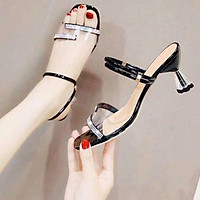 Ảnh thật Giày sandal cao gót nhọn 6cm quai trong phối xoàn T&T