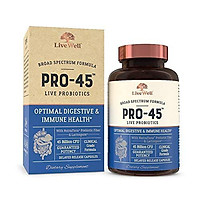 PRO45: #1 Clinical Grade Probiotic Formula, 45 Billion CFU, 11 Patented strains. Dairy Free. Delayed Release Veggie caps. Promotes Immune and Digestive Health. 30 Capsules