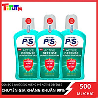 Combo 3 Nước Súc Miệng P/S Active Defense Chuyên Gia Kháng Khuẩn 99,9% 500ml
