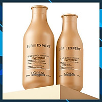 Bộ dầu gội xả phục hồi tóc L'oreal Serie Expert Gold quinoa + Protein Absolut Repair Instant resurfacing 300ml+200 ml (MỚI CHÍNH HÃNG )