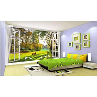 Tranh dán tường 3D Cửa sổ con đường - Vải lụa - kích thước theo yêu cầu