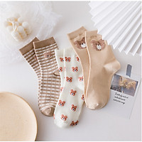 Set 3 Đôi Tất Nữ Cao Cổ Dày Mềm Họa Tiết Gấu Lông Xù Màu Sắc Ngọt Ngào TN91