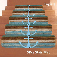 Blue Ship Anchor Print Bathroom Decoration Mildew-proof Waterproof Shower Curtain+ Non Slip Bathroom Pedestal Rug + Toilet Lid Cover + Floor Mat Bath Mat + 5Pcs Stair Mat