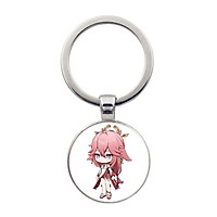 (KL25) Móc khóa kim loại tròn in hình nhân vật YAE MIKO game GENSHIN IMPACT anime chibi