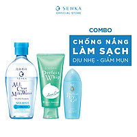 Bộ sản phẩm bảo vệ và giảm mụn Senka (Sữa tẩy trang Milky 230ml + Sữa rửa mặt Acne 100g + Chống nắng UV Gel 80ml)