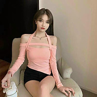 Áo croptop dệt kim tay dài hở vai ôm dáng phong cách Hàn Quốc cho nữ-M45