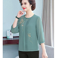 Áo Trung Niên - Kiểu Áo Trung Niên Nữ Cổ Tròn, Áo Kiểu Form Suông Bigsize | Thời Trang Trung Niên Trang Nhã - N881