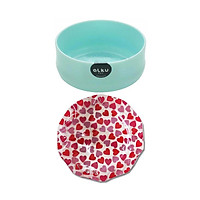Combo Dụng Cụ Đựng Thực Phẩm: Bát Con Sâu Lòng 10cm Màu Xanh + Đĩa Tròn Họa Tiết Trái Tim - Nội Địa Nhật Bản