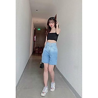 Quần jean ngố trơn lưng cao 2 nút (MS 40)