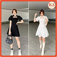 Váy đầm nữ dáng xòe dây ngực KA Closet buộc dây, có 2 màu Đen, Trắng, khóa kéo sau