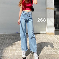 Quần Jeans Nữ Ống Rộng Phối Nút Thời Trang 268