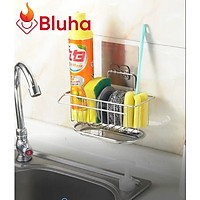Giá để Giẻ Rửa Bát Dán Tường Inox - Giỏ treo đồ rửa chén Kèm Khay Hứng Nước và Thanh phơi khăn tiện dụng không han rỉ