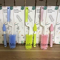 Bộ cọ rửa bình sữa silicon 3 chi tiết cao cấp, tay cầm xoay 360 độ, Cọ bình sữa cho bé