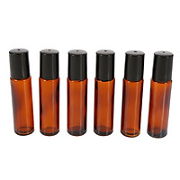 10ml Amber Glass Roll-on Bottles Essential Oil Jar Stainless Steel Roller Ball 2ml Dropper 6Pcs