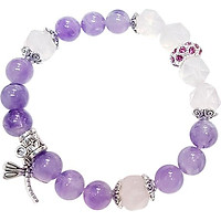 Vòng Tay Mệnh Hỏa, Thổ Đá Thạch Anh Tím, Hồng, Charm Chuồn Chuồn Laliz CM.02