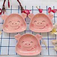Dĩa Bằng Sứ Hình Mặt Heo Hồng Cute 50ml