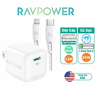 Combo Củ Sạc Nhanh 20W iPhone iPad RAVPower RP-PC150 Và Cáp Type C to Lightning MFI C94 20W 1.2m RP-CB1004 - Hàng Chính Hãng