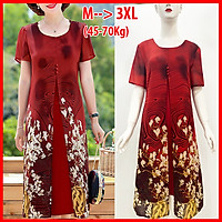 Đầm Suông Size Lớn Kiểu Đầm Cho Mẹ Trung Niên Xẻ Tà In Hoa Cam - THỜI TRANG TRUNG NIÊN ROMI 3288 - ĐỎ - HOA TRẮNG 3301 - M 48-53KG