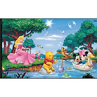 Tranh 3D dán phòng trẻ em, phòng ngủ em bé công chúa eosa gấu chuột Mickey