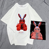 Áo thun tay lỡ form rộng unisex Thỏ C trắng đen