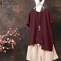ZANZEA Women Casual Cotton Top T Shirt Tee Check Plus Size Tunic Blouse