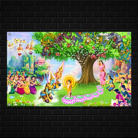 Backdrop Vườn Lâm Tỳ Ni - Mừng Phật Đản Sanh, Chất liệu vải bạt Hiflex dày ngoài trời Kích Thước 2m x 1,5 m