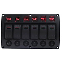 6 Gang Red LED Rocker Switch Panel Waterproof 24/12V Car Boat Marine