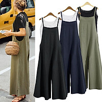 ZANZEA Women Casual Solid Spaghetti Straps Wide Leg Pants Pockets Romper Dungaree Bib Overalls Loose Cotton Linen Jumpsuits Green