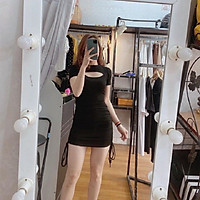 váy body khoét ngực dây rút 2 bên hông chất zip