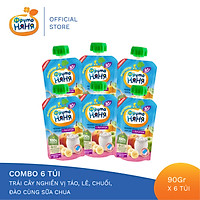 Combo 6 Gói Trái cây nghiền vị táo, lê, chuối, đào cùng sữa chua Fruto Nyanya 90g