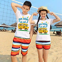 Đồ đôi đi biển nguyên bộ luôn quần và áo in họa tiết Gia Đình là số 1 xinh xắn Chất vải đẹp