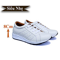 Giày Độn Nam Siêu Nhẹ T&TRA Tăng Cao 8Cm- T19 Trắng- Chất Liệu Da Bò Cao Cấp, Đế và Lót Tăng Cao Chất Liệu EVA Siêu Nhẹ, Trọng Lượng Nhẹ Hơn 30% So Với Đế Cao Su