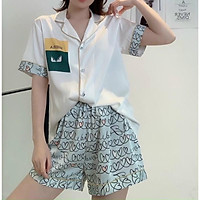 PIJAMA CỘC ĐÙI S H E R L A R R ÁO TRẮNG QUẦN XANH CAO CẤP