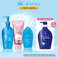 Bộ sản phẩm Senka sạch sâu đàn hồi và chống nắng ẩm mịn (Dầu tẩy trang 230ml + SRM Collagen 120g + Sữa chống nắng UV Milk 40ml)