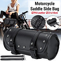 1Pc 21x10 cm Universal Motorcycle Saddlebag Waterproof Tool Bag Mounting Strap Round Storage Bag PU Leather for Davidson