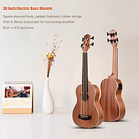 30 Inch Electric Bass Ukulele Ukelele Uke Sapele Plywood Body Padauk Fretboard Rubber Strings Built-in Tuner EQ with 3