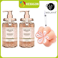 Combo 2 chai Sữa tắm trắng da cánh hoa hồng Damask Weilaiya Grand Rose Extracts Whitening Shower Gel 450ml tặng 1 Bông tắm Weilaiya