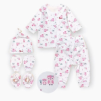 Bộ quần áo sơ sinh cho bé 3-10kg thun cotton borip xuất họa tiết cú hồng