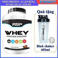 Combo Sữa tăng cơ giảm mỡ Whey Protein Powder của RSP hương Chocolate hộp 51 lần dùng hỗ trợ tăng cơ, phục hồi và phát triển cơ bắp & Bình lắc 600ml (Mẫu ngẫu nhiên)