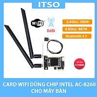 Card WIFI Bluetooth cho PC sử dụng chip Intel AC 8260 khe PCI cho tích hợp Bluetooth 4.2 tốc độ 867M có tản nhiệt
