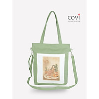 Túi tote đeo chéo nữ vải canvas phom đứng phối hình in cô gái thời trang COVI nhiều màu sắc T10