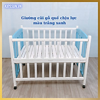 Giường Cũi Gỗ Quế KIDSSUN Cho Bé Chất Liệu Gỗ Quế Màu Trắng Xanh Kích Thước 110x70x96cm Tặng Kèm Bánh Xe